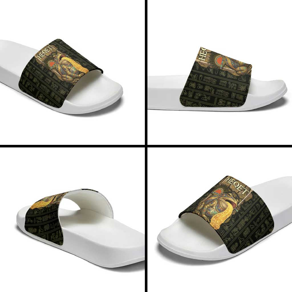 Heqet Ornate Frog Egyptian Slide Sandals with Hieroglyphic Backdrop in Creation Theme