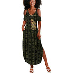 Heqet Ornate Frog Egyptian Summer Maxi Dress with Hieroglyphic Backdrop in Creation Theme
