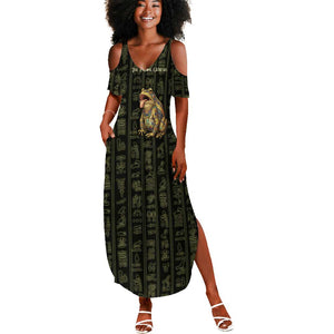 Heqet Ornate Frog Egyptian Summer Maxi Dress with Hieroglyphic Backdrop in Creation Theme