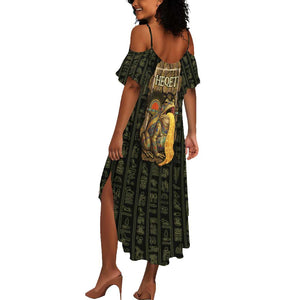 Heqet Ornate Frog Egyptian Summer Maxi Dress with Hieroglyphic Backdrop in Creation Theme
