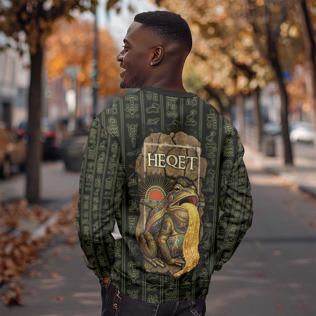 Heqet Ornate Frog Egyptian Sweatshirt with Hieroglyphic Backdrop in Creation Theme