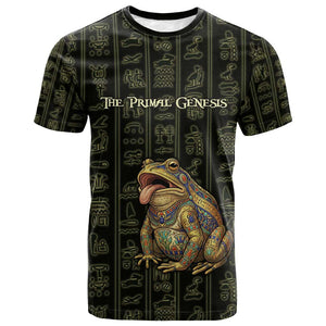 Heqet Ornate Frog Egyptian T shirt with Hieroglyphic Backdrop in Creation Theme
