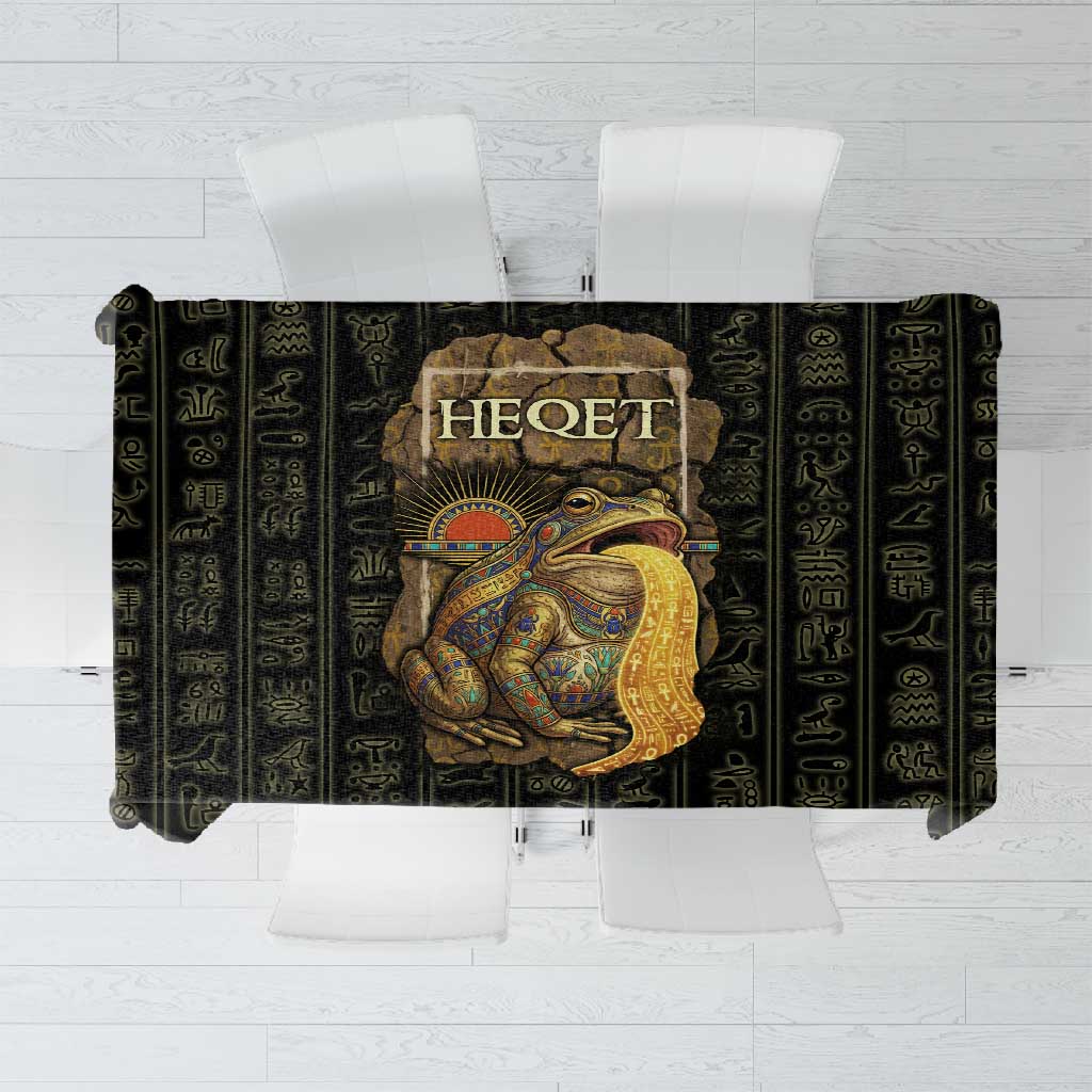 Heqet Ornate Frog Egyptian Tablecloth with Hieroglyphic Backdrop in Creation Theme