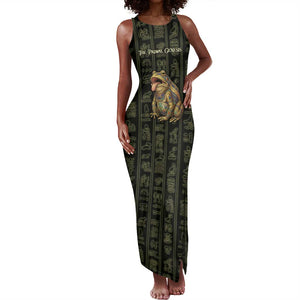 Heqet Ornate Frog Egyptian Tank Maxi Dress with Hieroglyphic Backdrop in Creation Theme