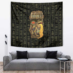 Heqet Ornate Frog Egyptian Tapestry with Hieroglyphic Backdrop in Creation Theme