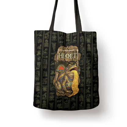 Heqet Ornate Frog Egyptian Tote Bag with Hieroglyphic Backdrop in Creation Theme