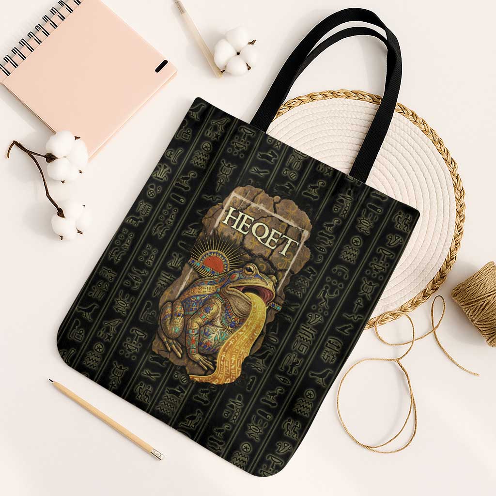 Heqet Ornate Frog Egyptian Tote Bag with Hieroglyphic Backdrop in Creation Theme