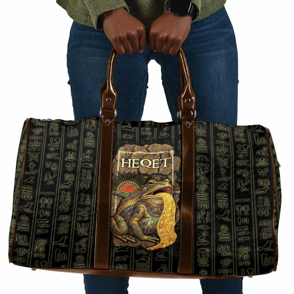 Heqet Ornate Frog Egyptian Travel Bag with Hieroglyphic Backdrop in Creation Theme