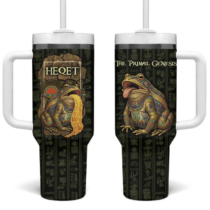 Heqet Ornate Frog Egyptian Tumbler With Handle with Hieroglyphic Backdrop in Creation Theme