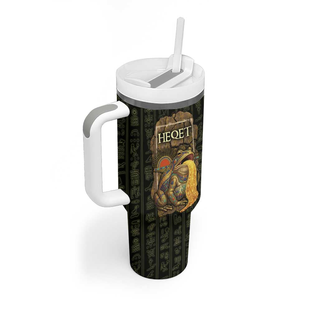 Heqet Ornate Frog Egyptian Tumbler With Handle with Hieroglyphic Backdrop in Creation Theme
