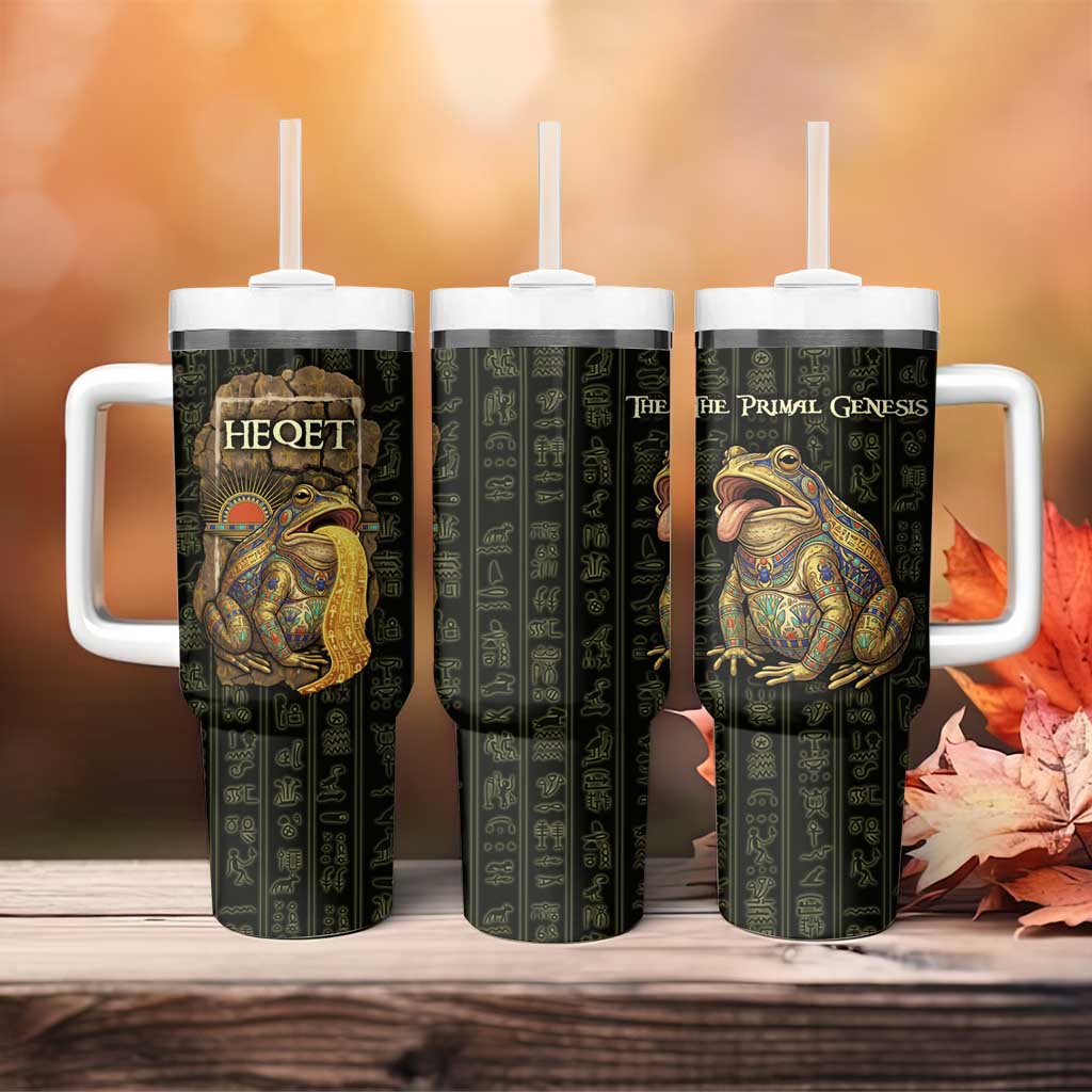 Heqet Ornate Frog Egyptian Tumbler With Handle with Hieroglyphic Backdrop in Creation Theme