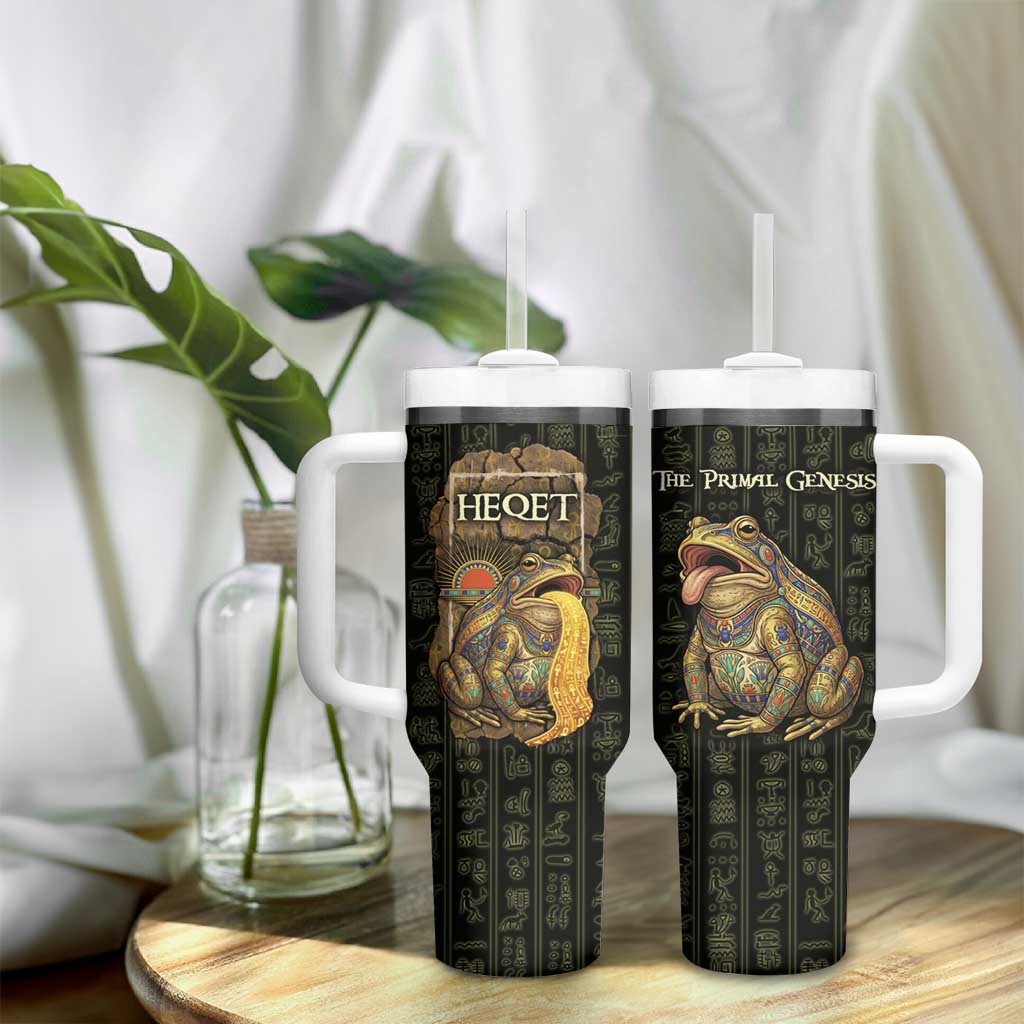 Heqet Ornate Frog Egyptian Tumbler With Handle with Hieroglyphic Backdrop in Creation Theme