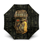 Heqet Ornate Frog Egyptian Umbrella with Hieroglyphic Backdrop in Creation Theme