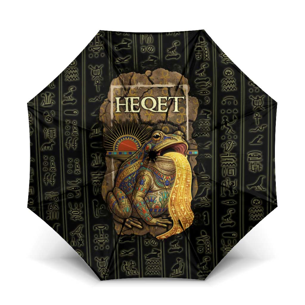 Heqet Ornate Frog Egyptian Umbrella with Hieroglyphic Backdrop in Creation Theme