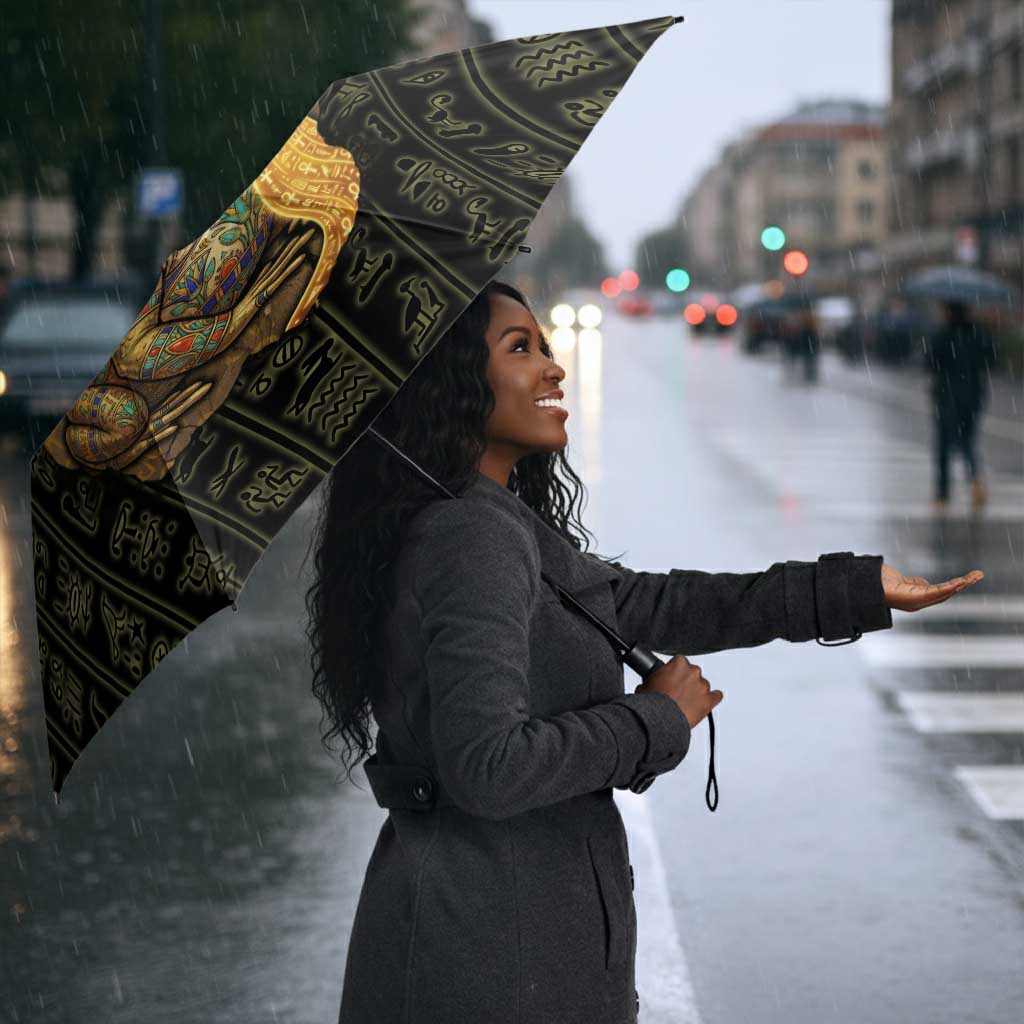 Heqet Ornate Frog Egyptian Umbrella with Hieroglyphic Backdrop in Creation Theme