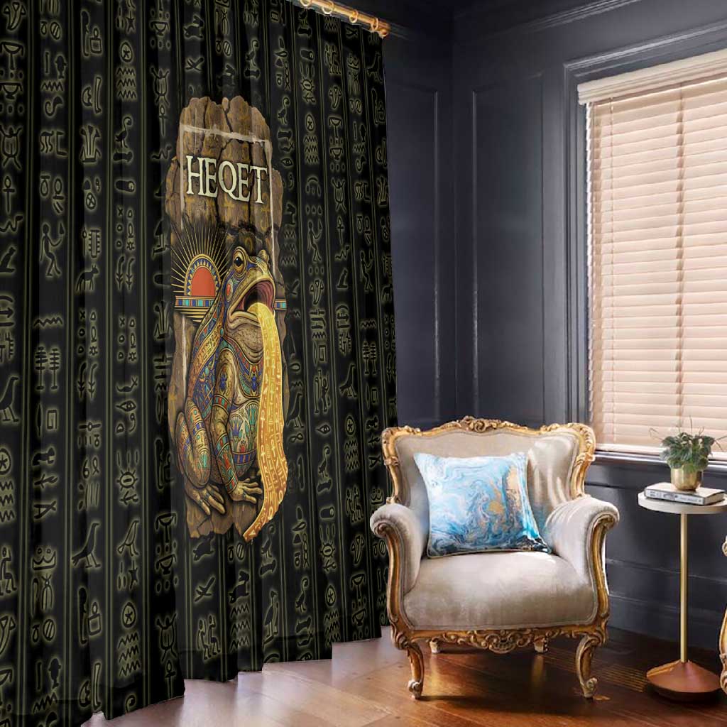 Heqet Ornate Frog Egyptian Window Curtain with Hieroglyphic Backdrop in Creation Theme