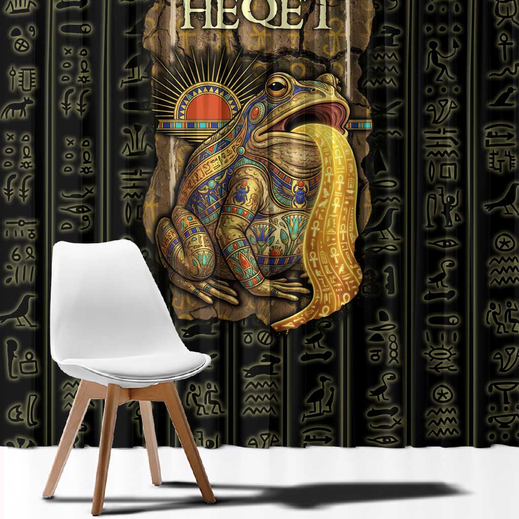 Heqet Ornate Frog Egyptian Window Curtain with Hieroglyphic Backdrop in Creation Theme