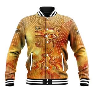 Ra Egyptian Baseball Jacket Sun God Eye of Ra Fiery Wings Eternal Source Golden Light