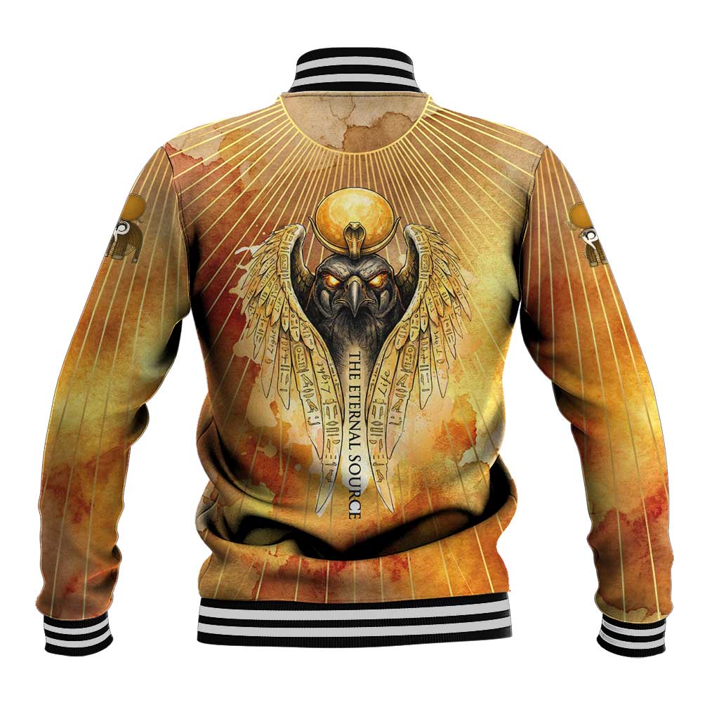 Ra Egyptian Baseball Jacket Sun God Eye of Ra Fiery Wings Eternal Source Golden Light
