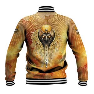 Ra Egyptian Baseball Jacket Sun God Eye of Ra Fiery Wings Eternal Source Golden Light