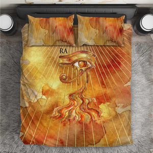 Ra Egyptian Bedding Set Sun God Eye of Ra Fiery Wings Eternal Source Golden Light