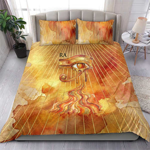 Ra Egyptian Bedding Set Sun God Eye of Ra Fiery Wings Eternal Source Golden Light