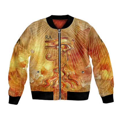 Ra Egyptian Bomber Jacket Sun God Eye of Ra Fiery Wings Eternal Source Golden Light