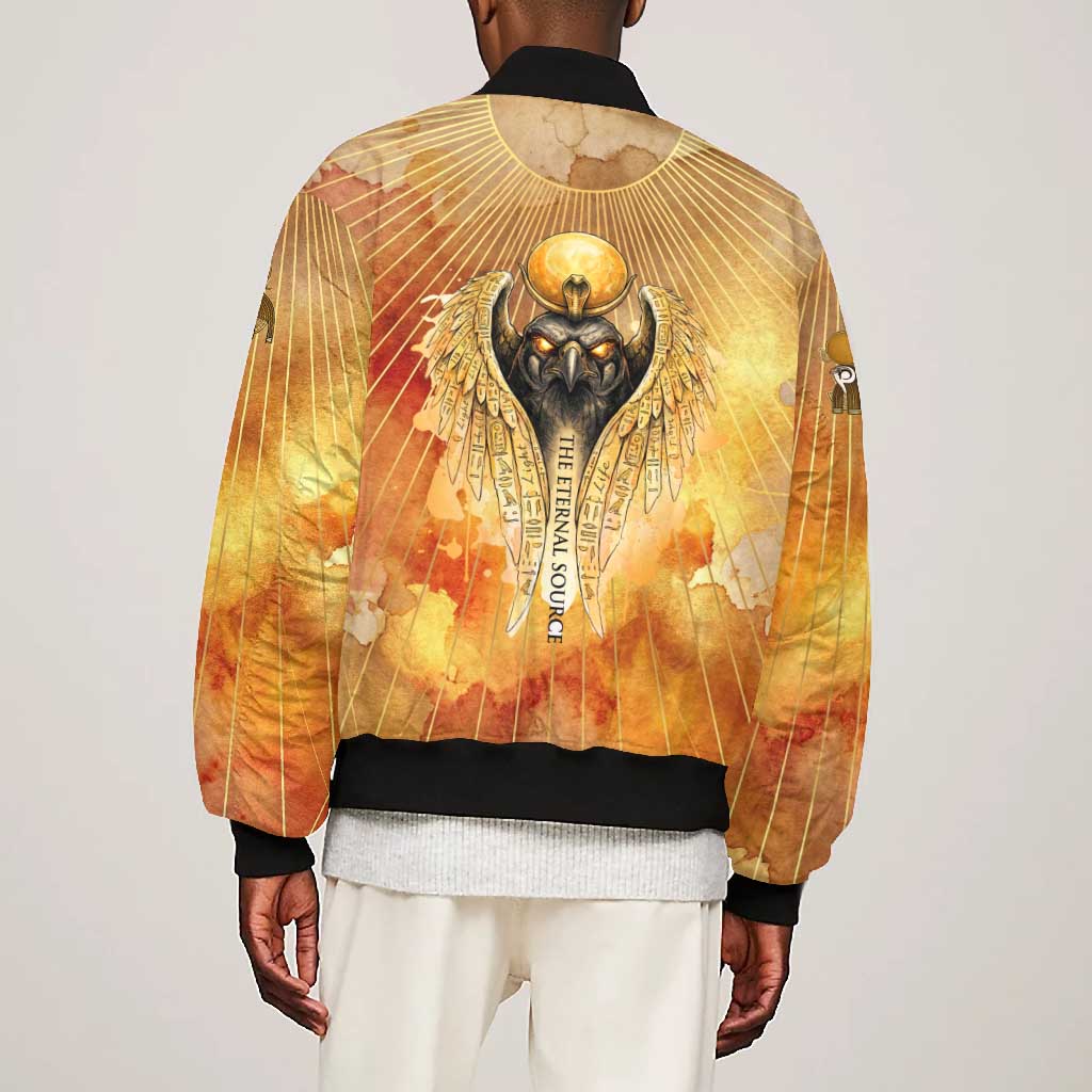Ra Egyptian Bomber Jacket Sun God Eye of Ra Fiery Wings Eternal Source Golden Light