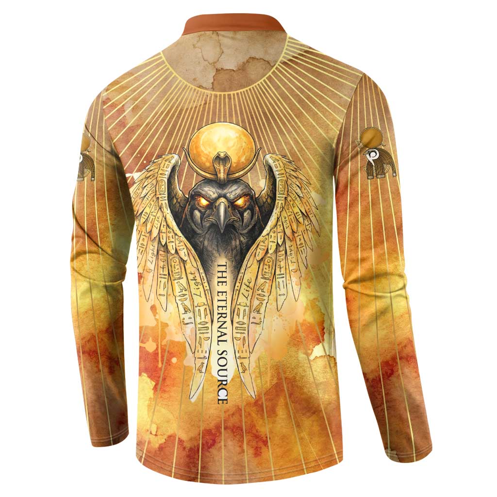 Ra Egyptian Button Sweatshirt Sun God Eye of Ra Fiery Wings Eternal Source Golden Light