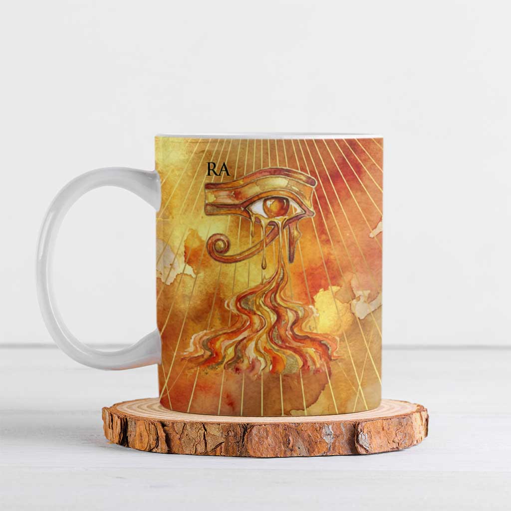 Ra Egyptian Ceramic Mug Sun God Eye of Ra Fiery Wings Eternal Source Golden Light