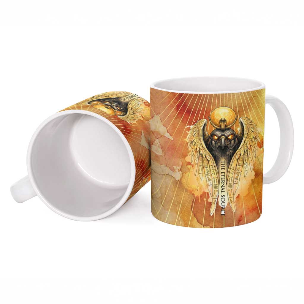 Ra Egyptian Ceramic Mug Sun God Eye of Ra Fiery Wings Eternal Source Golden Light