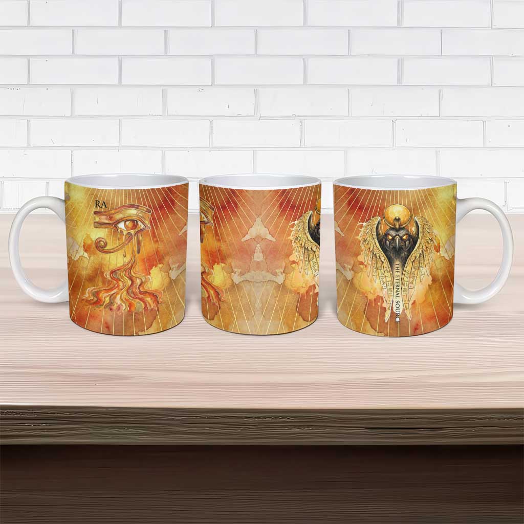 Ra Egyptian Ceramic Mug Sun God Eye of Ra Fiery Wings Eternal Source Golden Light