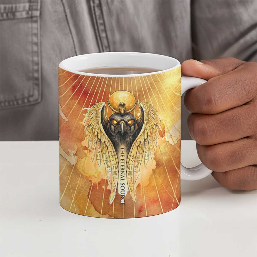 Ra Egyptian Ceramic Mug Sun God Eye of Ra Fiery Wings Eternal Source Golden Light