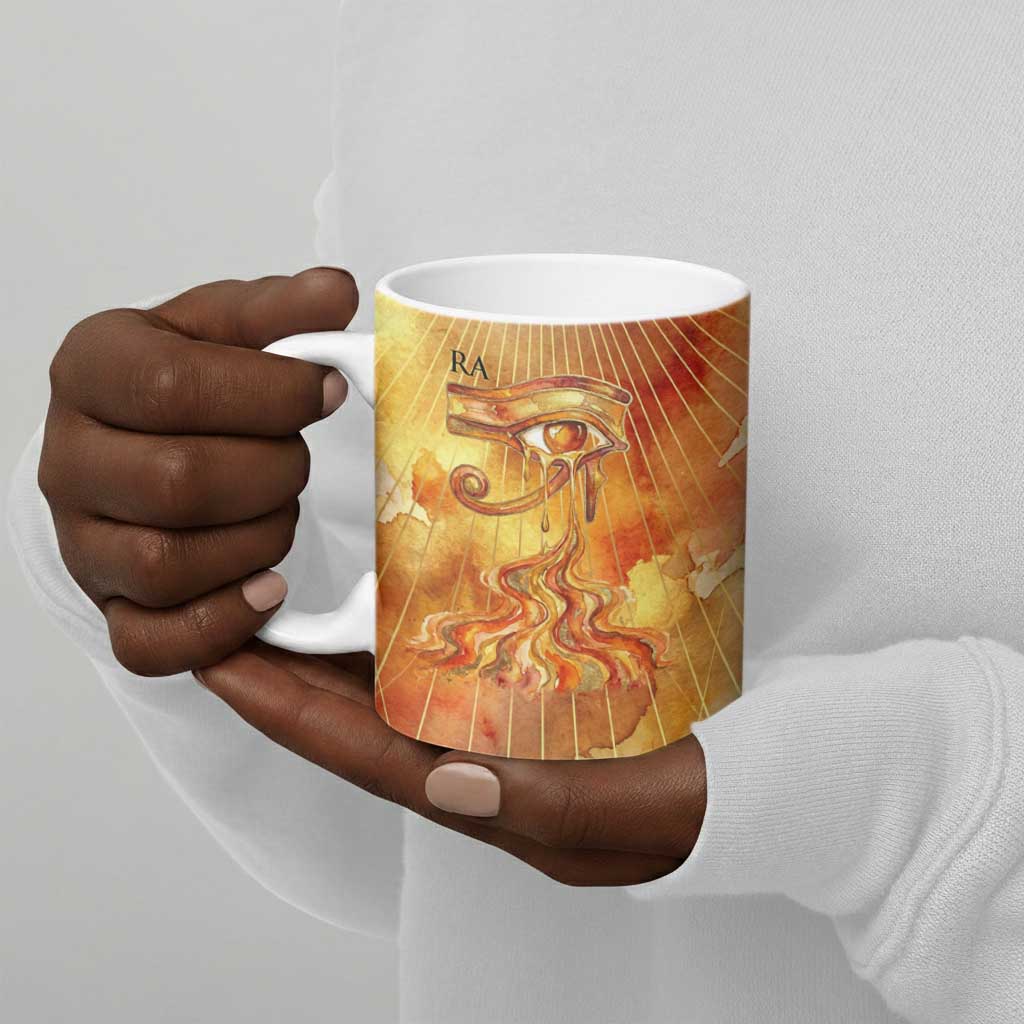 Ra Egyptian Ceramic Mug Sun God Eye of Ra Fiery Wings Eternal Source Golden Light