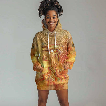 Ra Egyptian Hoodie Dress Sun God Eye of Ra Fiery Wings Eternal Source Golden Light