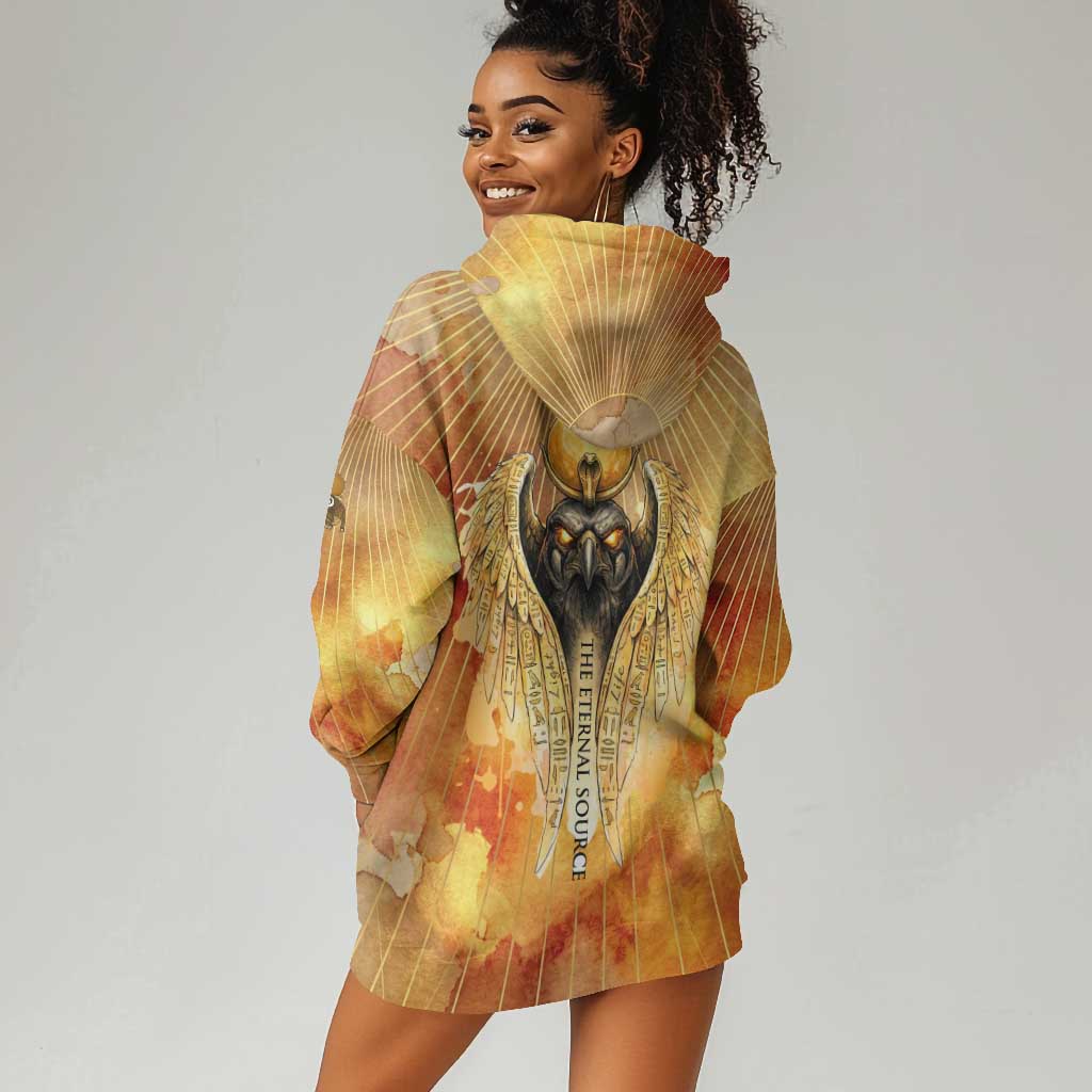 Ra Egyptian Hoodie Dress Sun God Eye of Ra Fiery Wings Eternal Source Golden Light