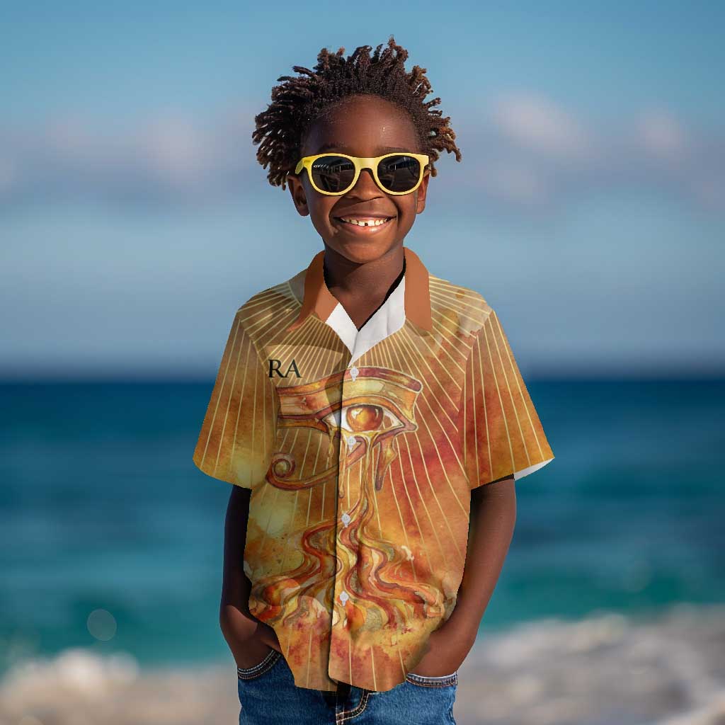 Ra Egyptian Kid Hawaiian Shirt Sun God Eye of Ra Fiery Wings Eternal Source Golden Light