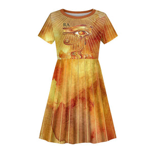 Ra Egyptian Kid Short Sleeve Dress Sun God Eye of Ra Fiery Wings Eternal Source Golden Light