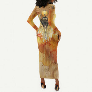 Ra Egyptian Long Sleeve Bodycon Dress Sun God Eye of Ra Fiery Wings Eternal Source Golden Light