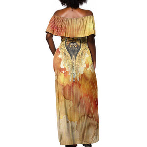 Ra Egyptian Off Shoulder Maxi Dress Sun God Eye of Ra Fiery Wings Eternal Source Golden Light