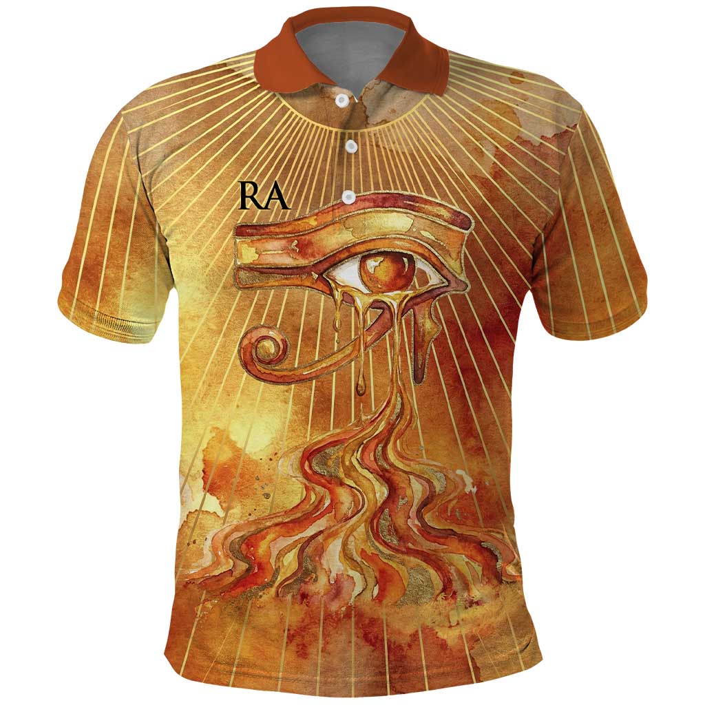 Ra Egyptian Polo Shirt Sun God Eye of Ra Fiery Wings Eternal Source Golden Light