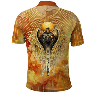 Ra Egyptian Polo Shirt Sun God Eye of Ra Fiery Wings Eternal Source Golden Light
