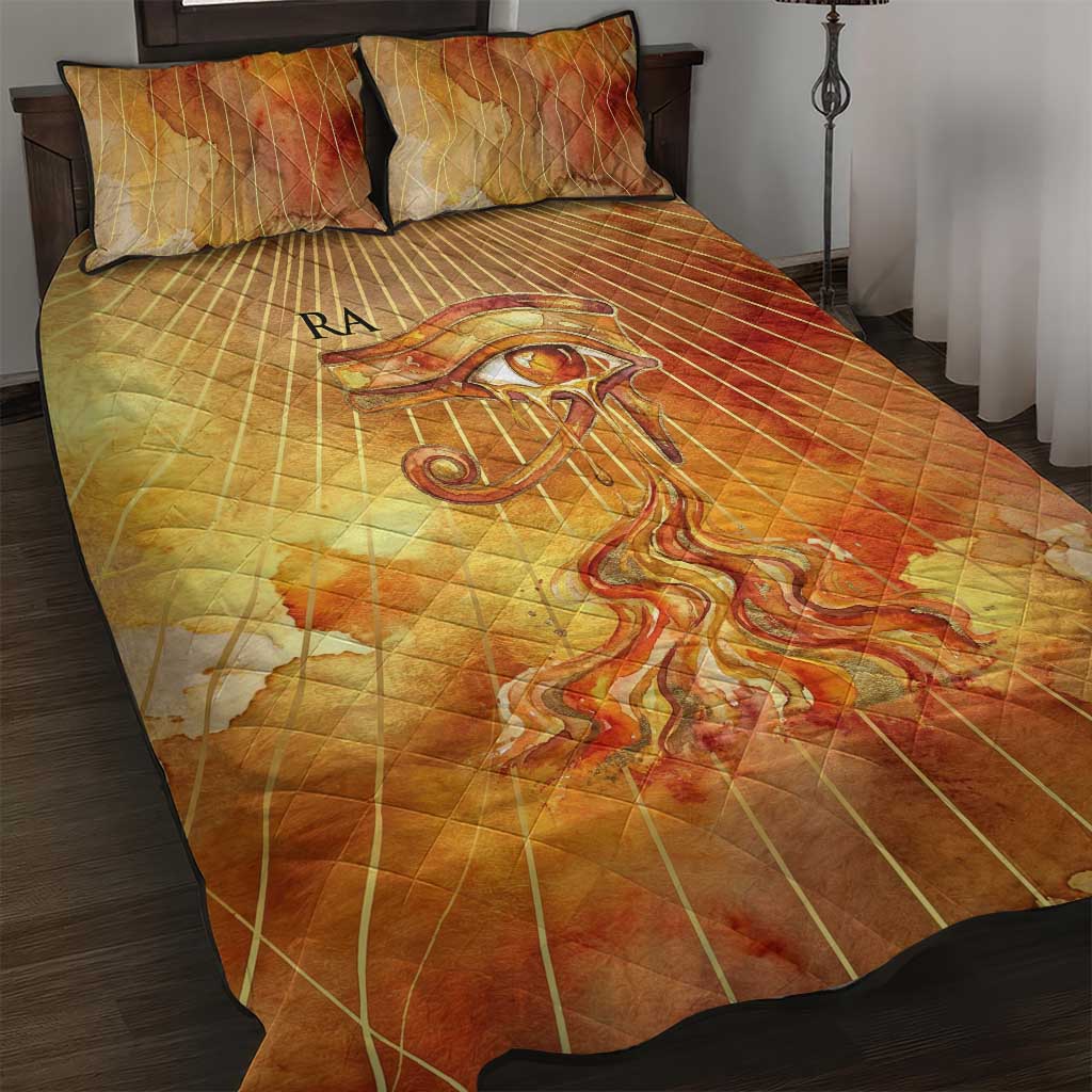 Ra Egyptian Quilt Bed Set Sun God Eye of Ra Fiery Wings Eternal Source Golden Light