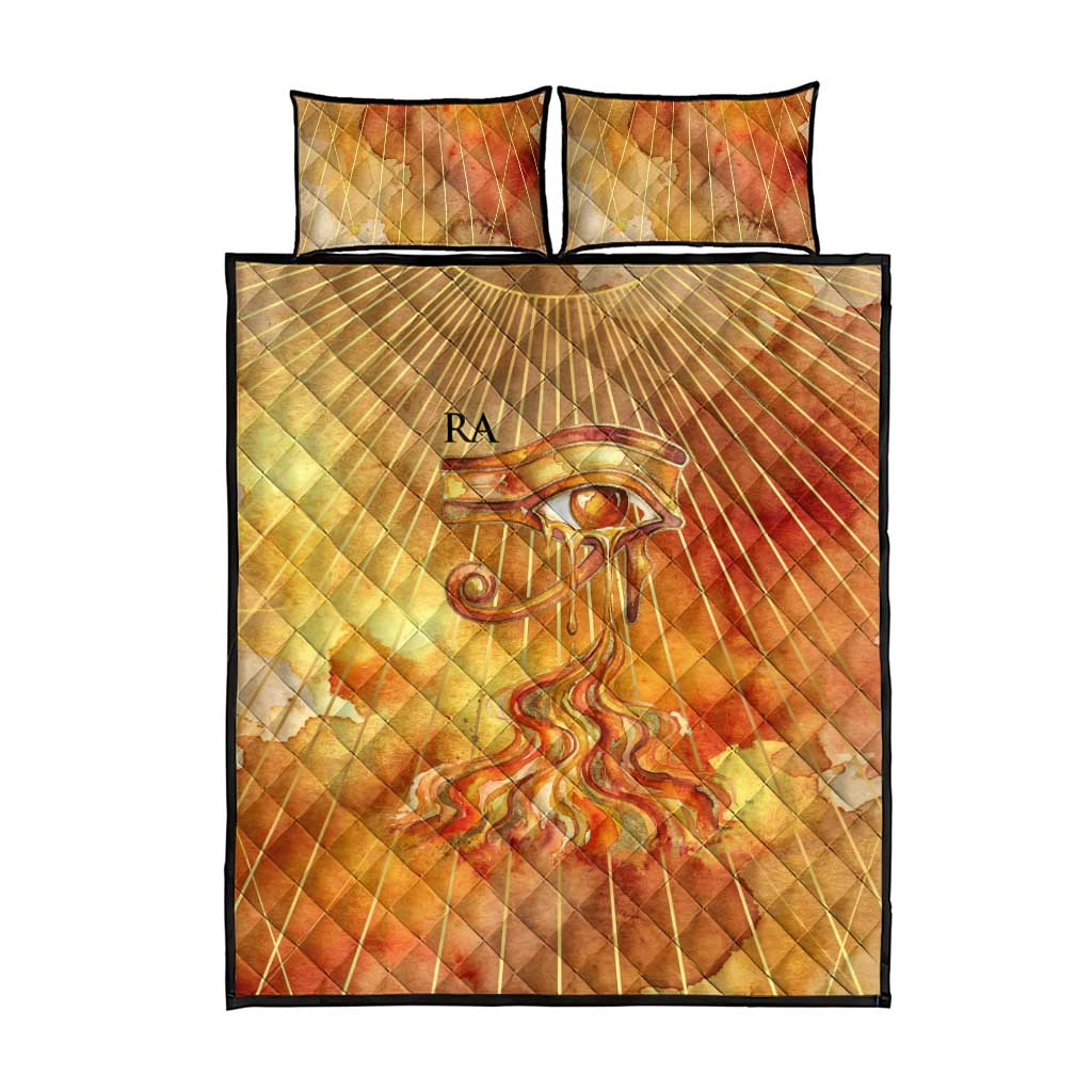 Ra Egyptian Quilt Bed Set Sun God Eye of Ra Fiery Wings Eternal Source Golden Light