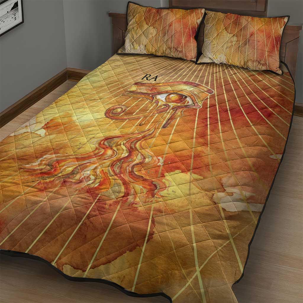 Ra Egyptian Quilt Bed Set Sun God Eye of Ra Fiery Wings Eternal Source Golden Light