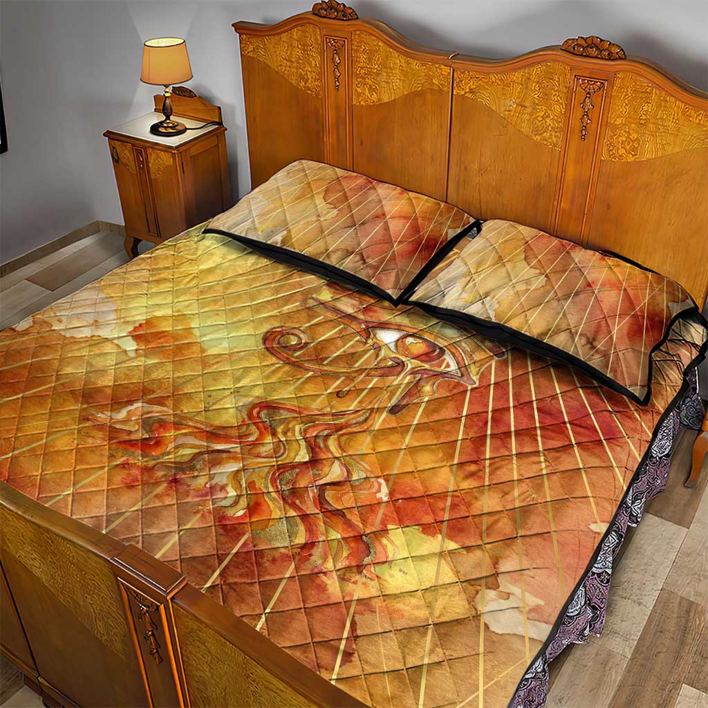 Ra Egyptian Quilt Bed Set Sun God Eye of Ra Fiery Wings Eternal Source Golden Light