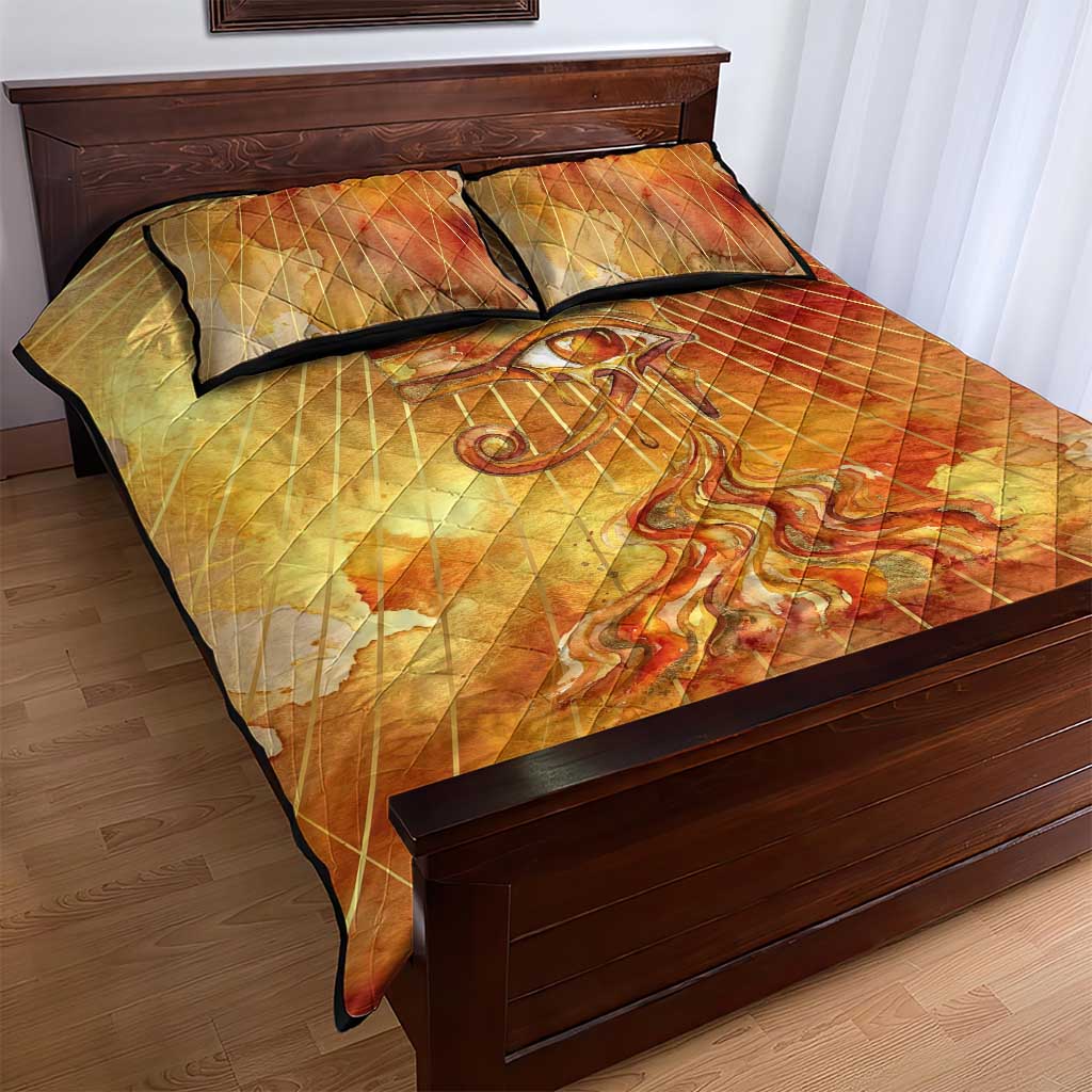 Ra Egyptian Quilt Bed Set Sun God Eye of Ra Fiery Wings Eternal Source Golden Light