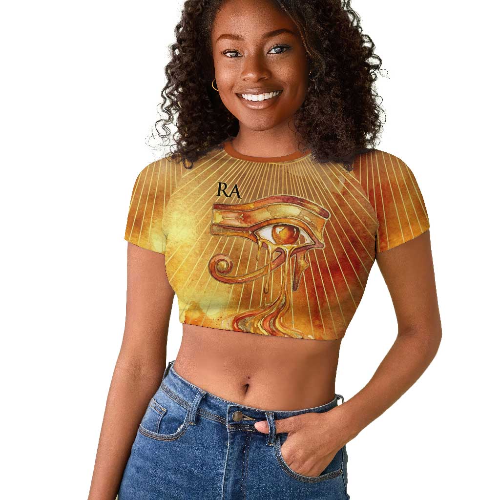 Ra Egyptian Raglan Cropped T shirt Sun God Eye of Ra Fiery Wings Eternal Source Golden Light