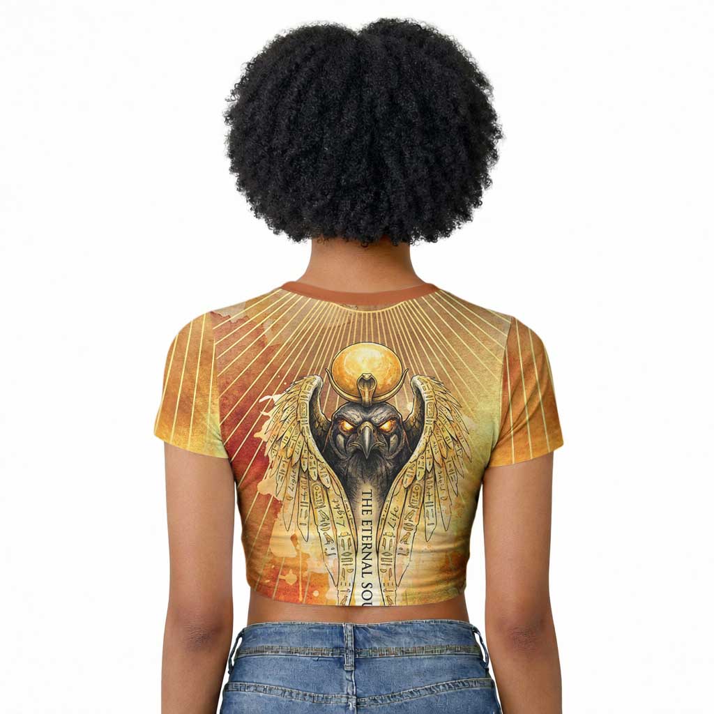 Ra Egyptian Raglan Cropped T shirt Sun God Eye of Ra Fiery Wings Eternal Source Golden Light