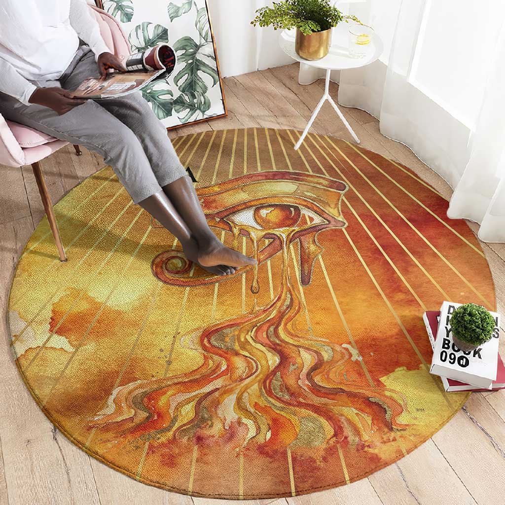 Ra Egyptian Round Carpet Sun God Eye of Ra Fiery Wings Eternal Source Golden Light